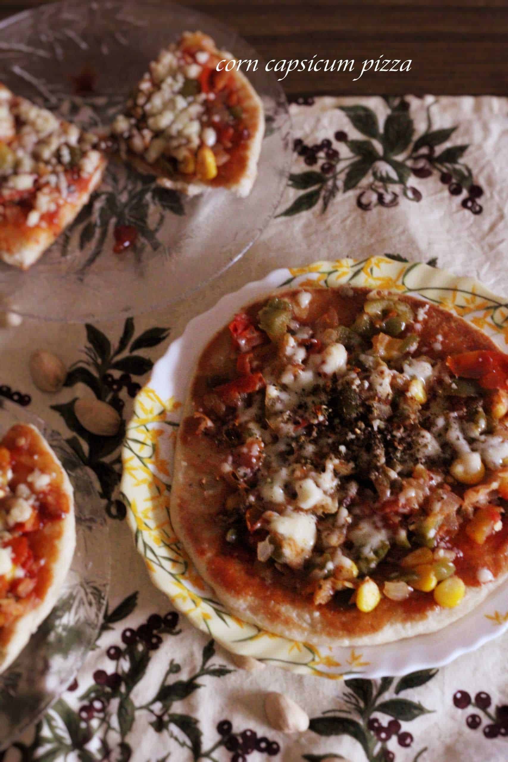 Corn Capsicum Pizza in steps (quick recipe)