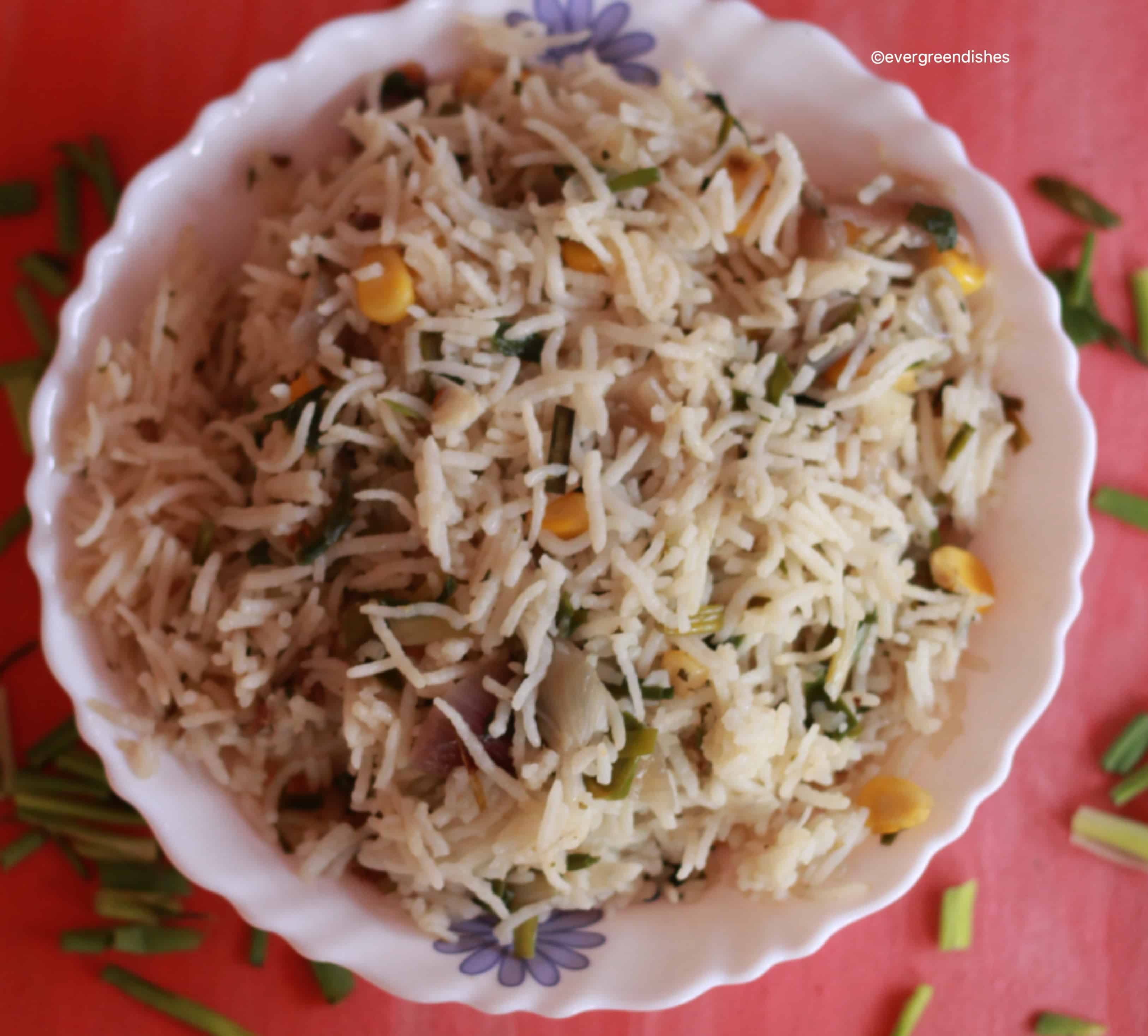 Spring onion and corn pulao