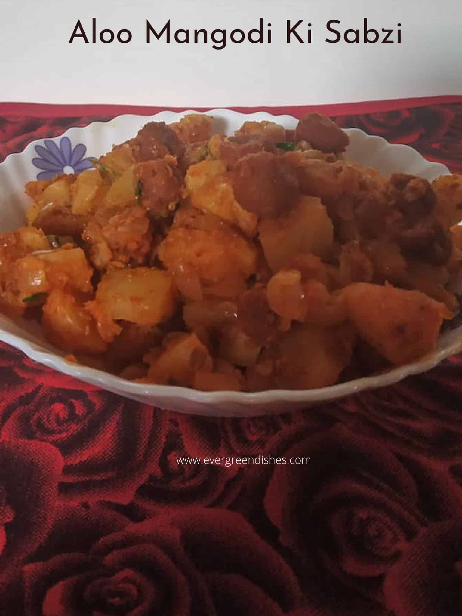 Aloo Mangodi Ki Sabzi | Potato and Dried  lentil nuggets stir fry